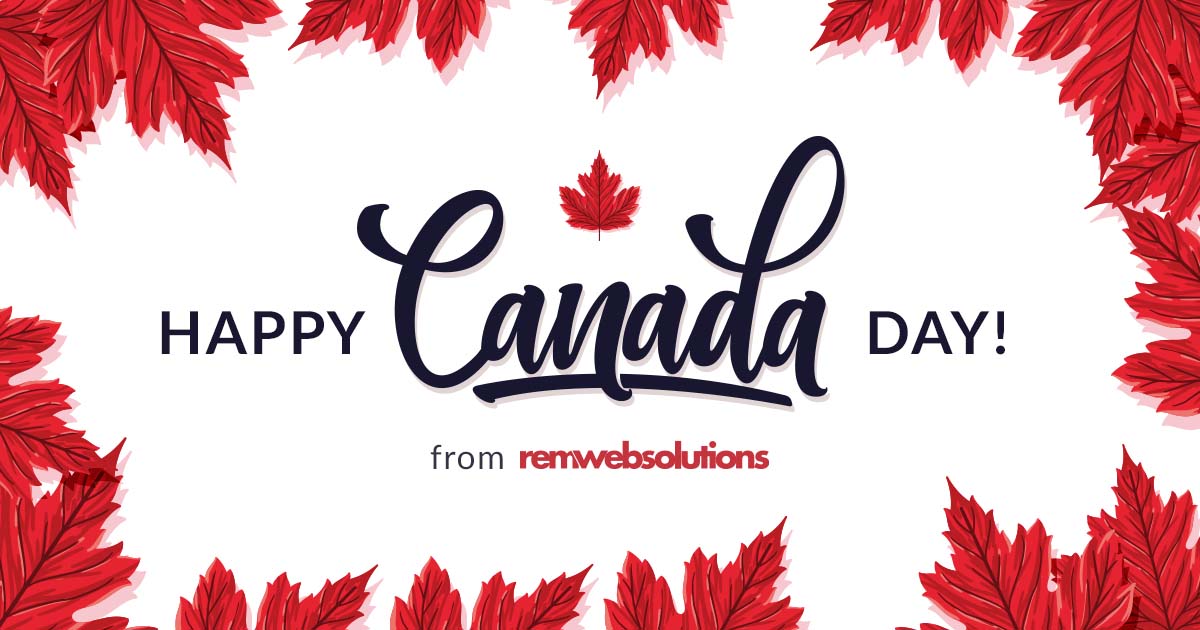 Red maple leaves in the background with the text 'happy Canada day' in the middle